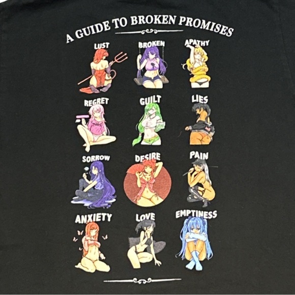 BROKEN PROMISES men's black graphic anime guides tee, size medium. - Picture 2 of 4